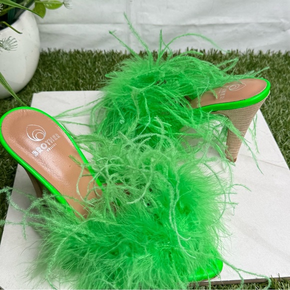 Brother Vellies Green Palms Feather Mules size 6 women - Picture 3 of 12